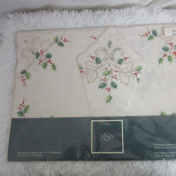 Lenox Fine Linens Christmas Placemats and Napkins New In Package NWT Vintage - Picture 5 of 10